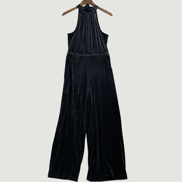 NEW A new Day Women's S Black Velvet Halter Wide Leg Jumpsuit High Neck 1660 - Picture 2 of 9